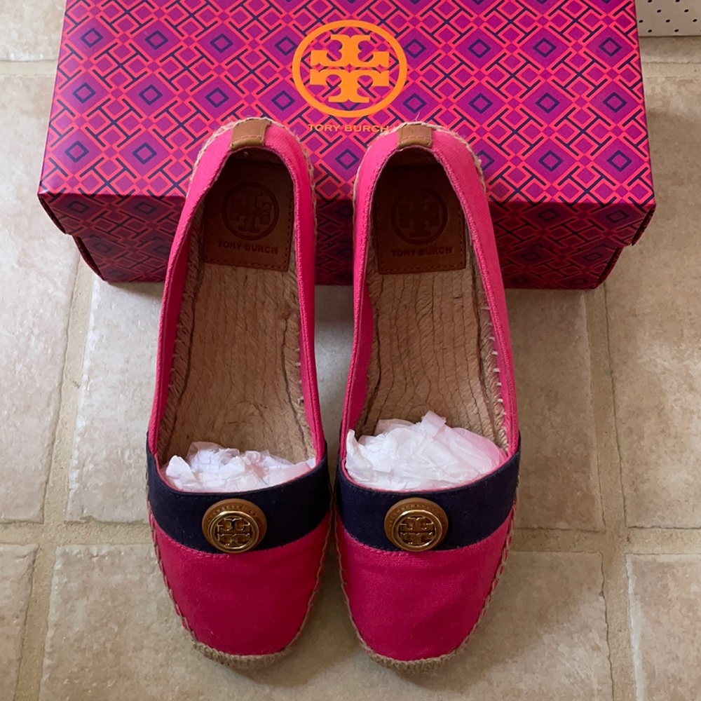 Tory Burch pink espadrilles in original box